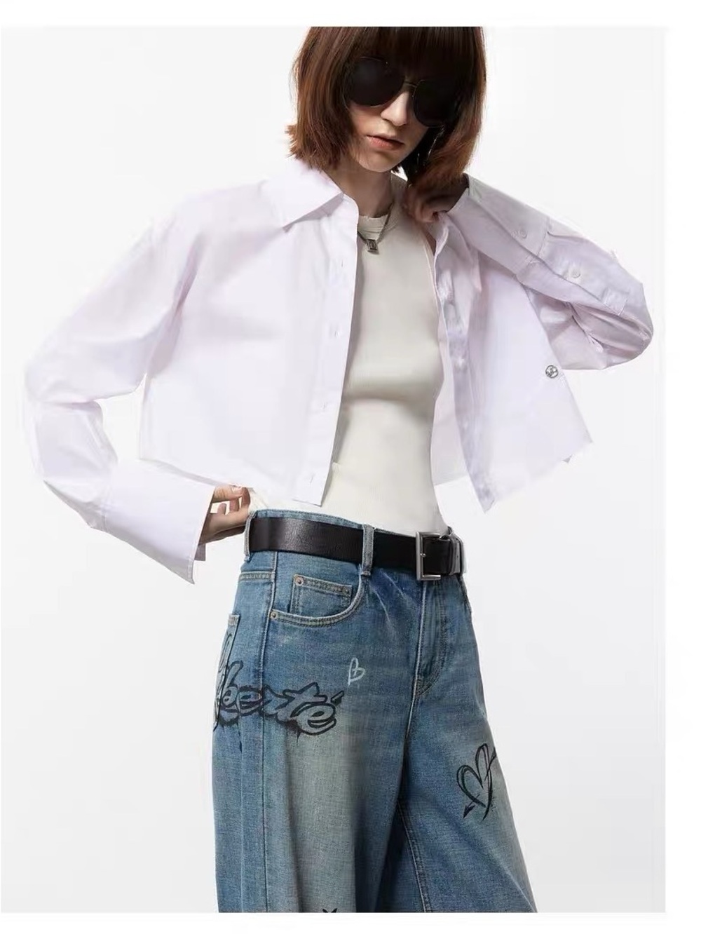 NWT MO&Co. White Cropped Button Down Minimalist Designer Shirt